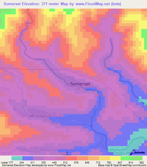 Somerset,Jamaica Elevation Map