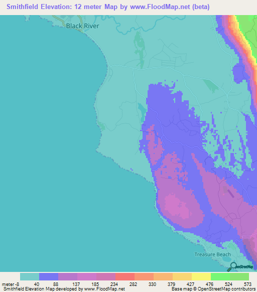 Smithfield,Jamaica Elevation Map