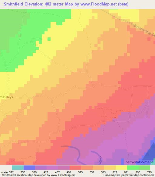 Smithfield,Jamaica Elevation Map