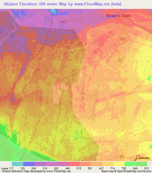 Skipton,Jamaica Elevation Map