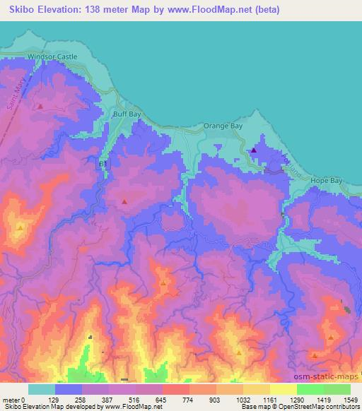 Skibo,Jamaica Elevation Map
