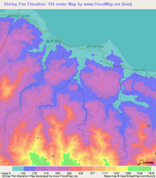 Shirley Pen,Jamaica Elevation Map