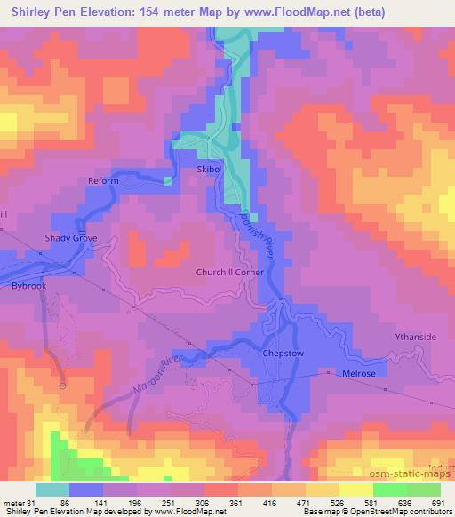Shirley Pen,Jamaica Elevation Map