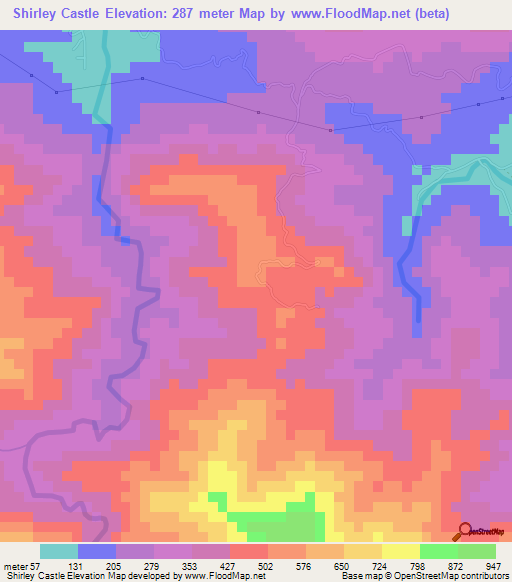 Shirley Castle,Jamaica Elevation Map