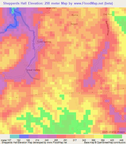 Shepperds Hall,Jamaica Elevation Map
