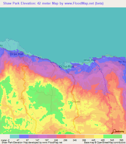 Shaw Park,Jamaica Elevation Map