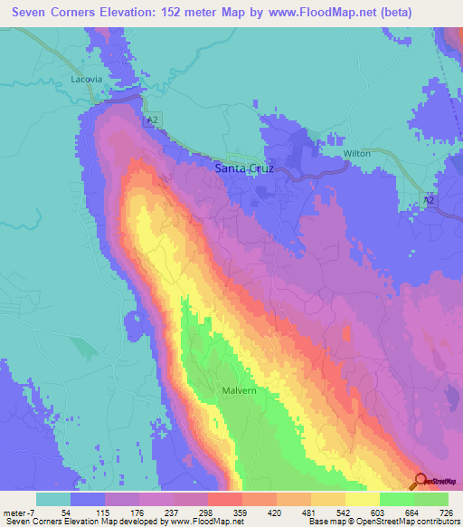 Seven Corners,Jamaica Elevation Map