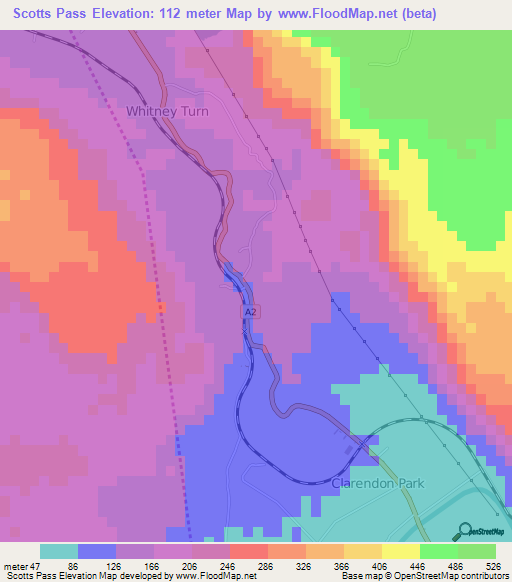 Scotts Pass,Jamaica Elevation Map