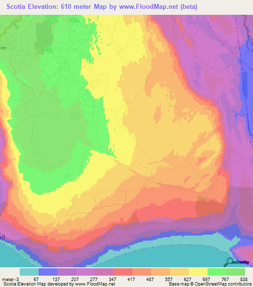 Scotia,Jamaica Elevation Map