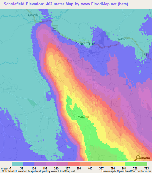 Scholefield,Jamaica Elevation Map