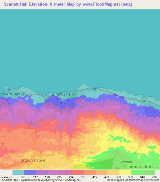 Scarlett Hall,Jamaica Elevation Map