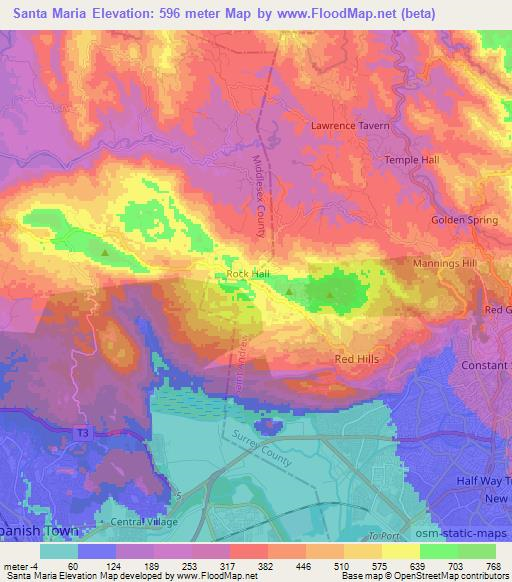 Santa Maria,Jamaica Elevation Map