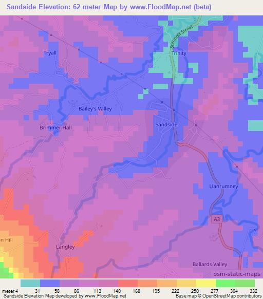 Sandside,Jamaica Elevation Map