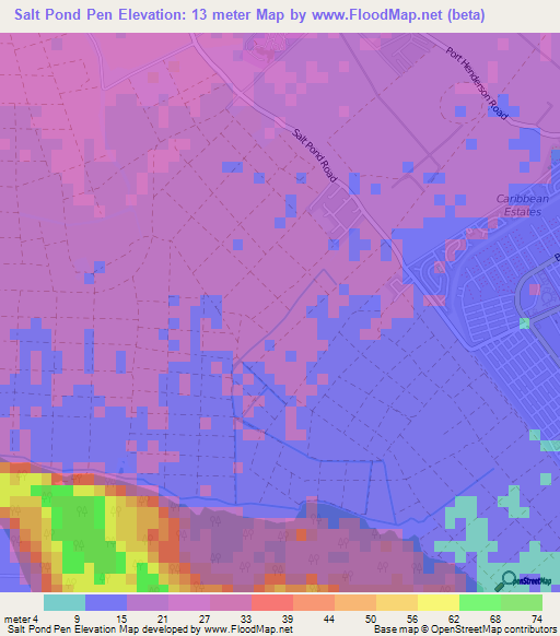 Salt Pond Pen,Jamaica Elevation Map
