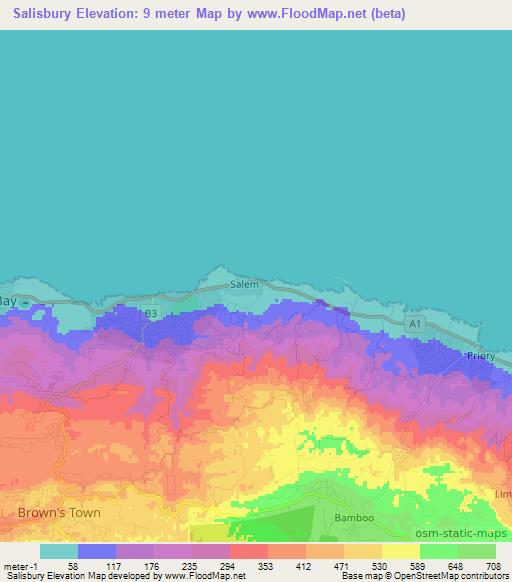 Salisbury,Jamaica Elevation Map