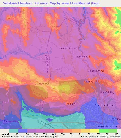 Salisbury,Jamaica Elevation Map