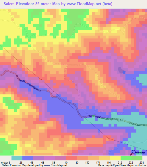 Salem,Jamaica Elevation Map