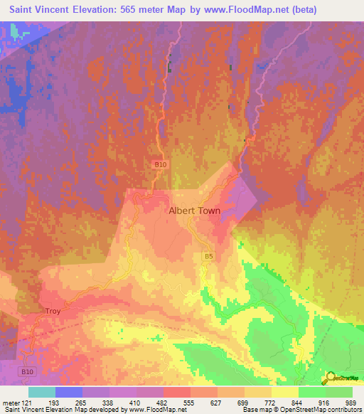 Saint Vincent,Jamaica Elevation Map