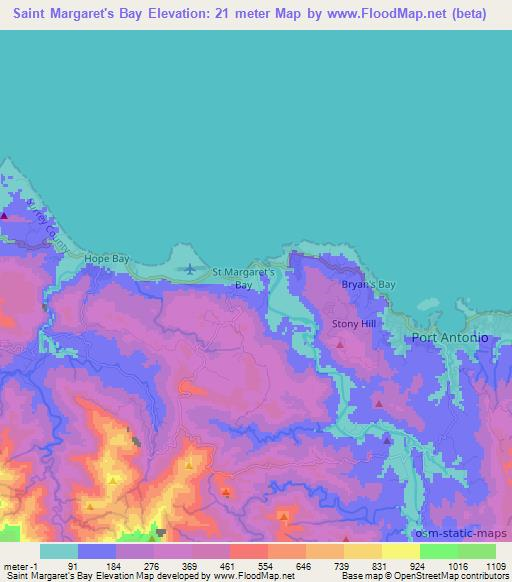 Saint Margaret's Bay,Jamaica Elevation Map