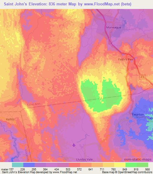 Saint John's,Jamaica Elevation Map