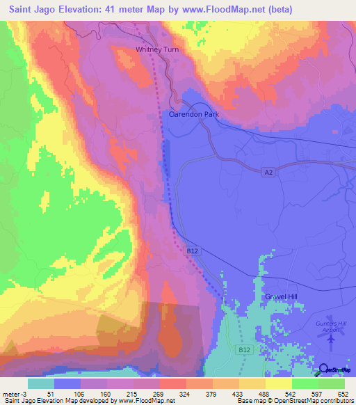 Saint Jago,Jamaica Elevation Map