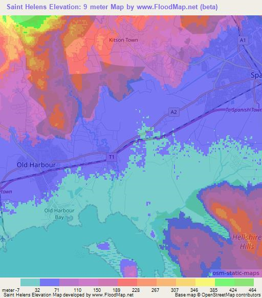 Saint Helens,Jamaica Elevation Map