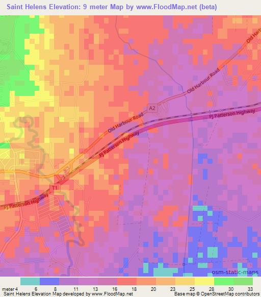 Saint Helens,Jamaica Elevation Map