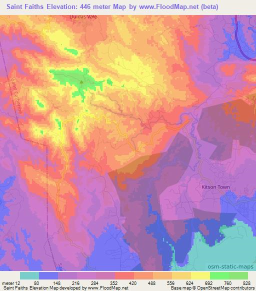 Saint Faiths,Jamaica Elevation Map