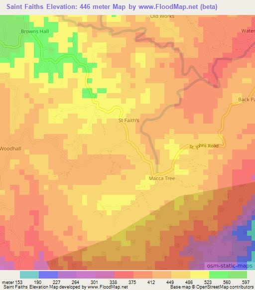 Saint Faiths,Jamaica Elevation Map