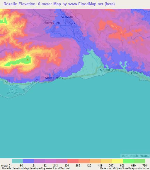Rozelle,Jamaica Elevation Map