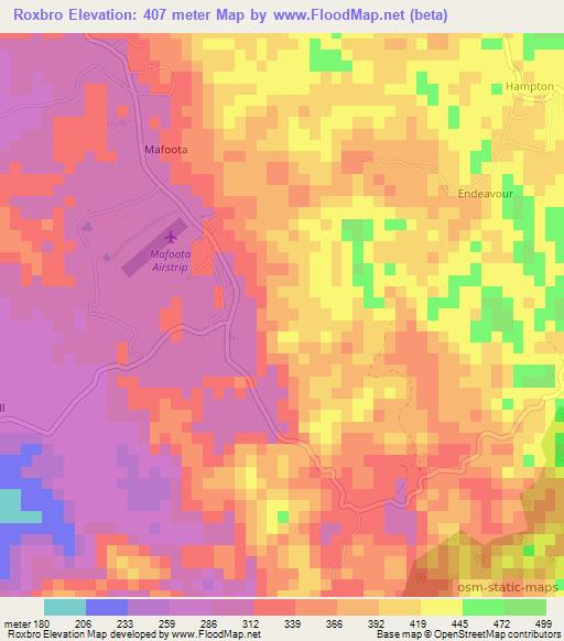 Roxbro,Jamaica Elevation Map