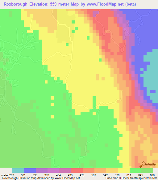 Roxborough,Jamaica Elevation Map