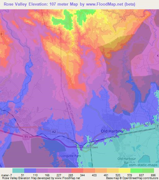 Rose Valley,Jamaica Elevation Map