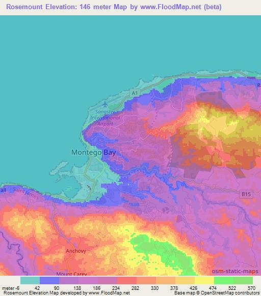 Rosemount,Jamaica Elevation Map