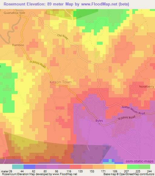 Rosemount,Jamaica Elevation Map