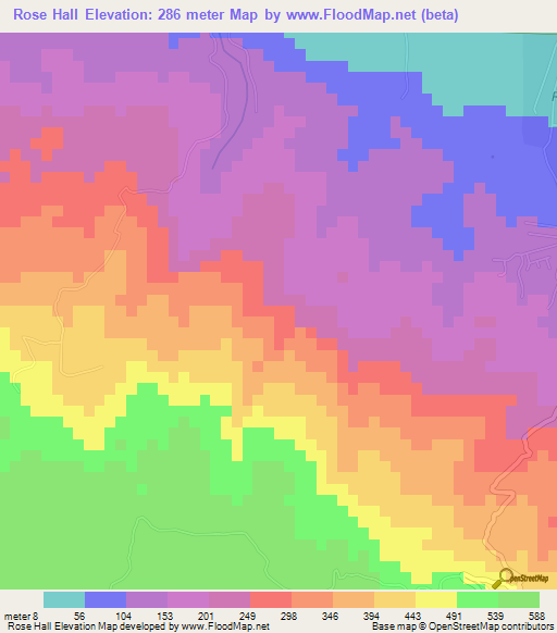 Rose Hall,Jamaica Elevation Map