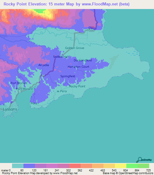 Rocky Point,Jamaica Elevation Map