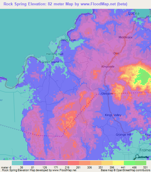 Rock Spring,Jamaica Elevation Map