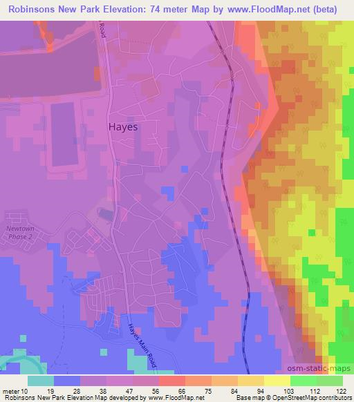 Robinsons New Park,Jamaica Elevation Map