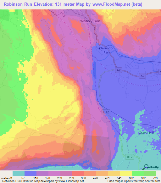 Robinson Run,Jamaica Elevation Map