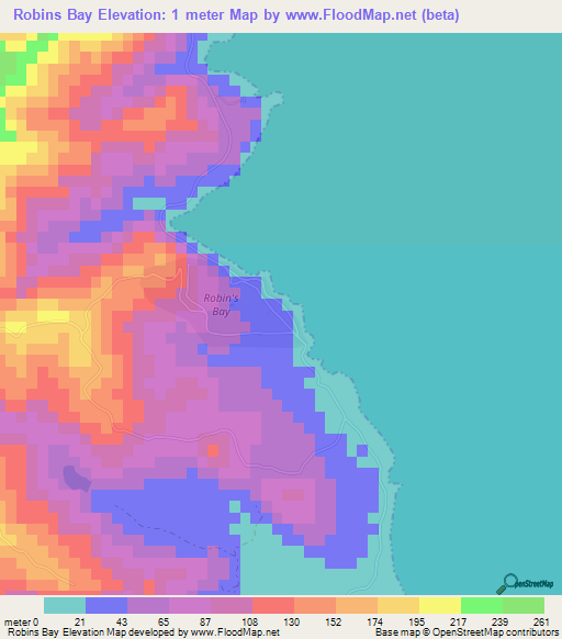 Robins Bay,Jamaica Elevation Map
