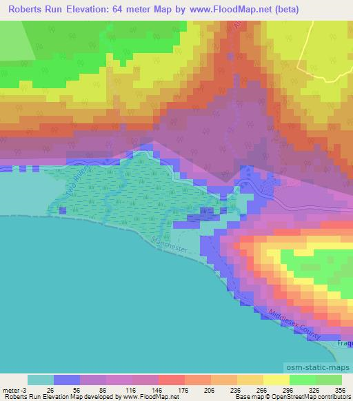 Roberts Run,Jamaica Elevation Map