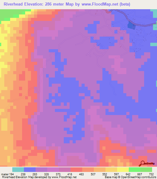 Riverhead,Jamaica Elevation Map
