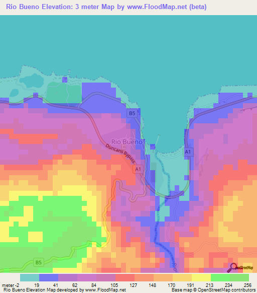 Rio Bueno,Jamaica Elevation Map