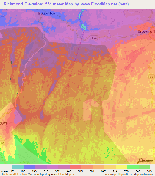 Richmond,Jamaica Elevation Map