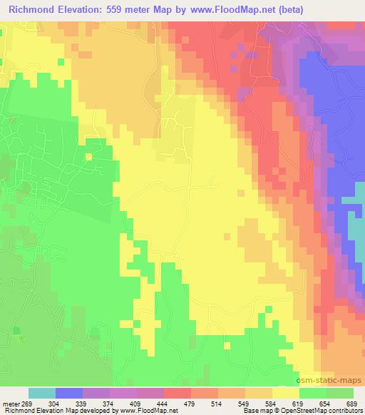 Richmond,Jamaica Elevation Map