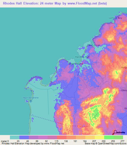 Rhodes Hall,Jamaica Elevation Map