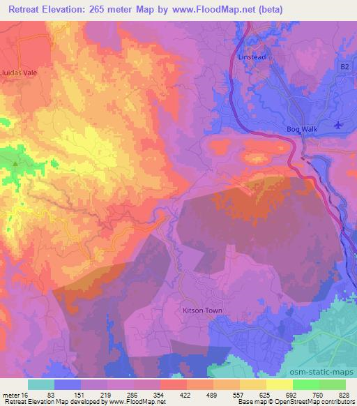 Retreat,Jamaica Elevation Map