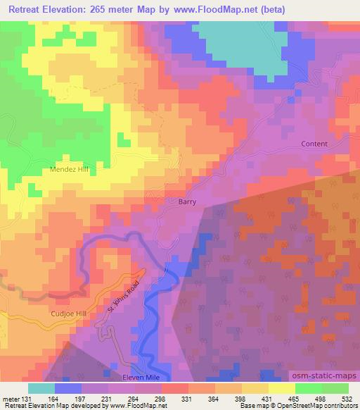 Retreat,Jamaica Elevation Map