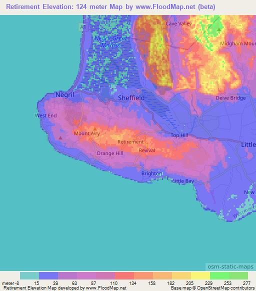Retirement,Jamaica Elevation Map